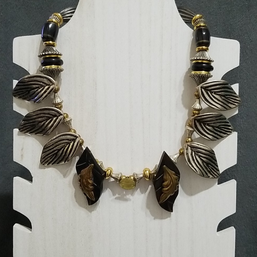 Gold and Silver Leaf Statement Necklace